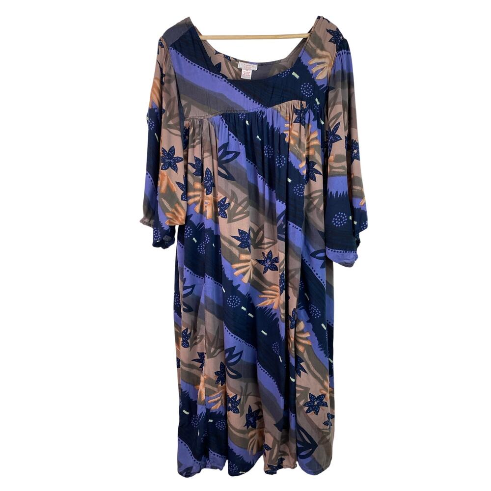 Cleopatra's Closet Women's 3X Blue Rayon‎ Square Neck Boho Shift Dress *